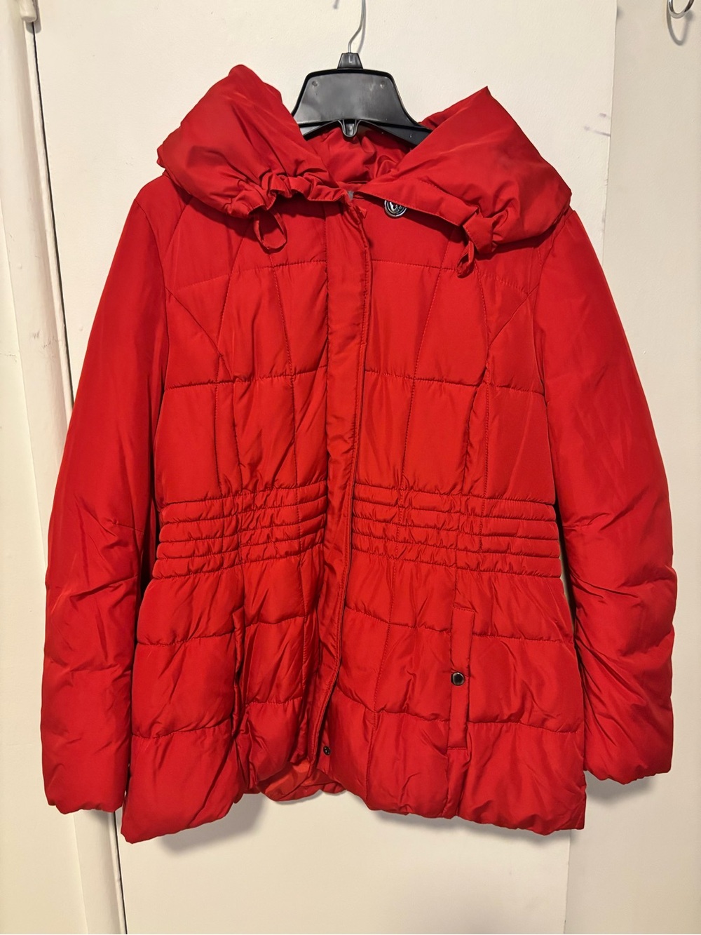 Marvin Richards NY Smocked Chevron Puffer Jacket Red Puffer Coat